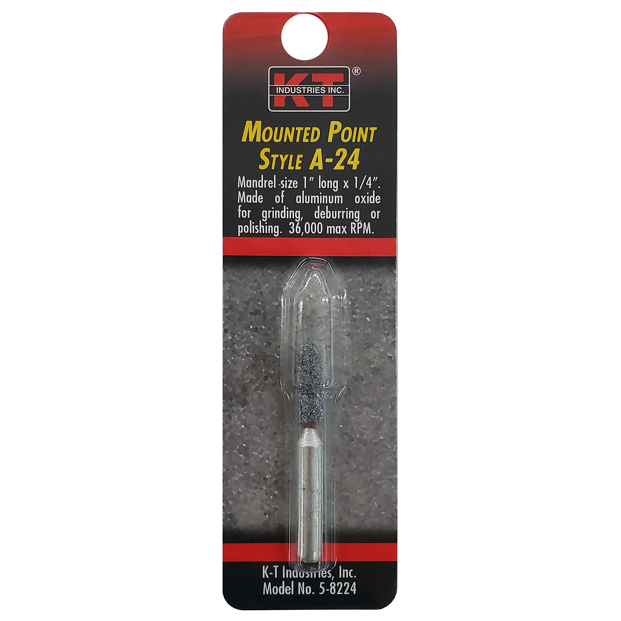 K-T Industries Mounted Point — Aluminum Oxide, 1/4in. Shank, 76,000 RPM, Model# 5-8224